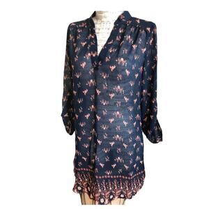 Rue21 Sheer Blue floral print Tunic Dress size Small NEW